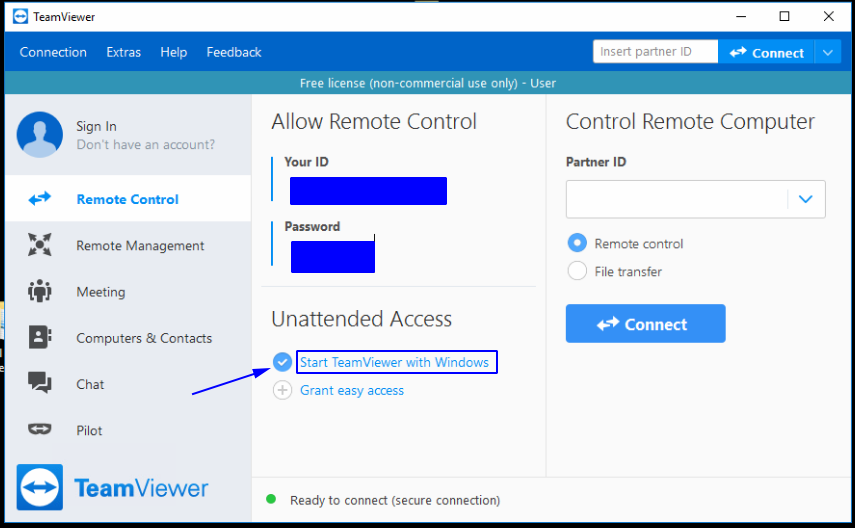teamviewer unattended access without account